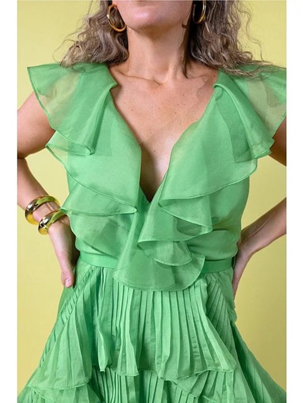 ANTONIO MELANI Bright Green Ruffled Tiered Maxi Dress - Picture 2 of 9